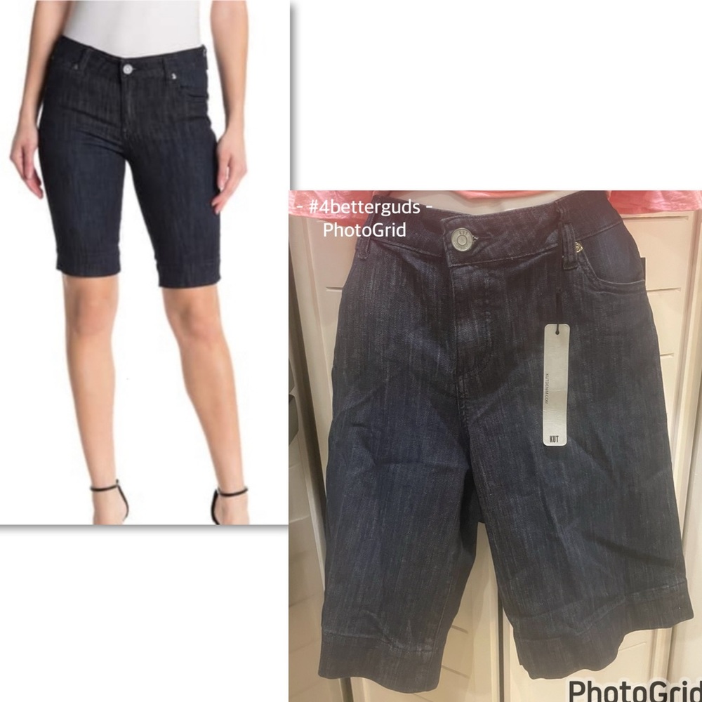 New KUT from the Kloth Nicole Bermuda Shorts Dark Stone Base Wash Size 14